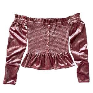 Greysyn Anthropologie S Velvet Off-Shoulder Top | Rose Crush Cottage Core $228